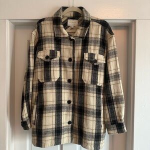 Lucky Brand Black and Cream Plaid Utility Jacket